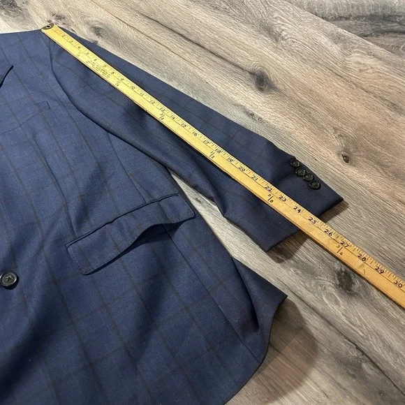Brooks Brothers Blazer Mens 48R Regent 1818 Wool Coat Windowpane Navy - Picture 11 of 14